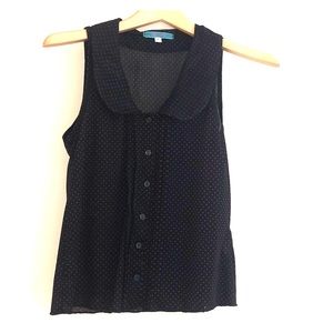 Super cute sheer black & pink polka dotted blouse